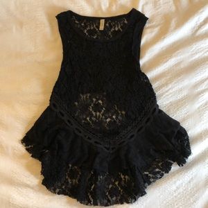 Free People Open Back Lace Peplum Top